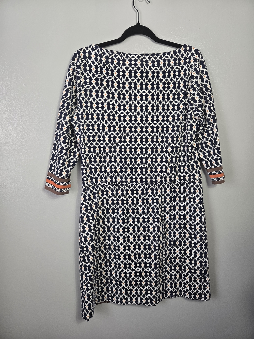 J.McLaughlin Catalina Cloth Navy Geometric 3/4 Sleeve Waist Tie Dress Size Large - Picture 4 of 7
